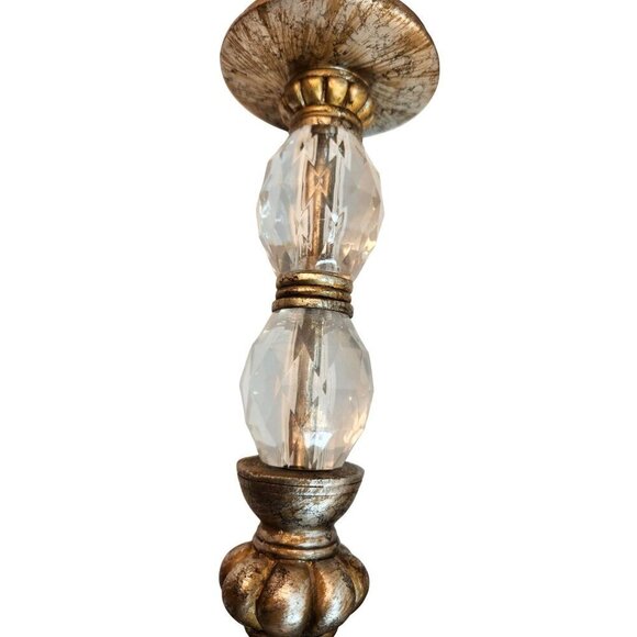 Set Of 2  Gold & Acrylic Crystal Candle Holders With Ornate Resin Bases 12 & 15 - Picture 12 of 14